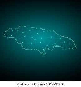 Map of Jamaica. Wire frame 3D mesh polygonal network line, design sphere, dot and structure. communications map of Jamaica. Vector Illustration EPS10.