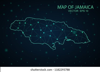 Map Jamaica. Wire Frame 3D mesh polygonal network line, design sphere,Jamaica map on dark background. Vector illustration eps 10.