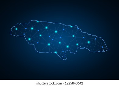 Map of Jamaica. Wire frame 3D mesh polygonal network line, design sphere, dot and structure. communications map of Jamaica. Vector Illustration EPS10.