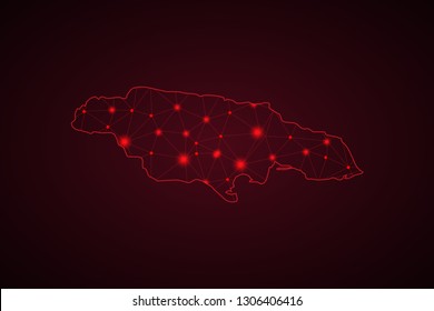 Map of Jamaica. Wire frame 3D mesh polygonal network line, design sphere, dot and structure. communications map of Jamaica. Vector Illustration EPS10. - Vector