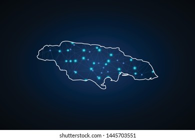 Map of Jamaica. Wire frame 3D mesh polygonal network line, design sphere, dot and structure. communications map of Jamaica. Vector Illustration EPS10. - Vector