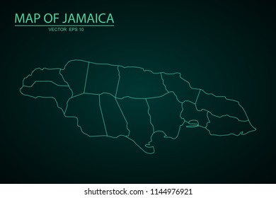 Map of Jamaica,Green map on dark background of map of Jamaica symbol for your web site design map. Vector illustration eps 10.