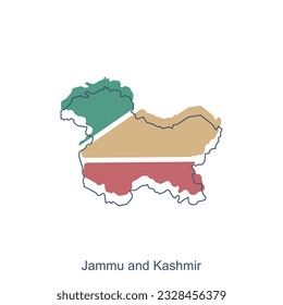 Map of Jammu and Kashmir illustration design with black outline on white background, design template suitable for your company