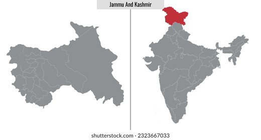 mapa del estado de Jammu y Cachemira y ubicación en el mapa indio
