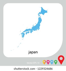 Map of japan abstract corlor blue on white background.frame.vecter illustration eps 10.