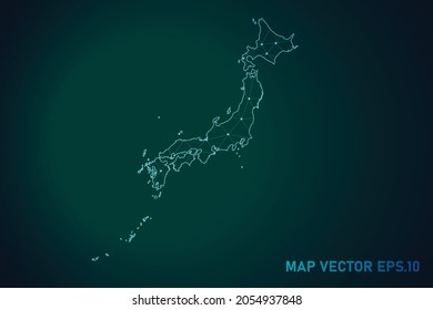 Map of japan - Abstract mash line and point scales on dark gradient background. Wire Frame 3D mesh polygonal network line, design sphere, dot and structure. Vector illustration eps 10.