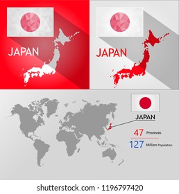 map of Japan background Earth map,Population,province on Vector illustration eps 10.Triangle flag Vector