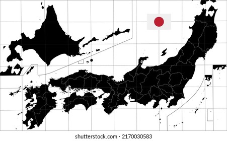 Map of Japan. Black color. Vector illustration.