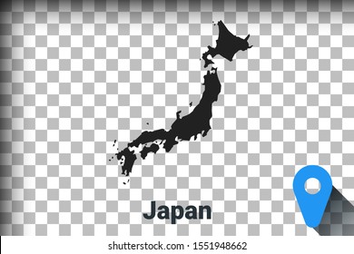 Map of Japan, black map on a transparent background. alpha channel transparency simulation in png. vector illustration