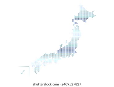 Karte von Japan. Blaues Farbverlauf-Punktmuster auf weißem Hintergrund. Vektorgrafik. Einfaches Design.