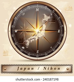 Map of Japan with borders in bronze