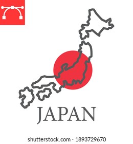 Map of Japan color line icon, country and geography, japan map flag sign vector graphics, editable stroke colorful icon, eps 10