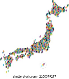 Map of Japan with colorful people