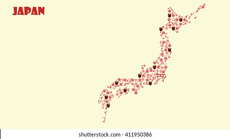 A Map of Japan Composed of Sakura and Matcha. The Torii Is Tokyo.