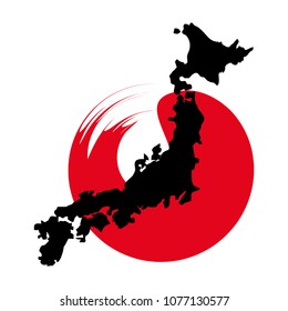 Map of Japan conceptual poster. Travel to the Land of the Rising Sun. Flat vector cartoon illustration. Objects isolated on white background.