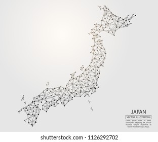 A map of Japan consisting of 3D triangles, lines, points, and connections. Vector illustration of the EPS 10.