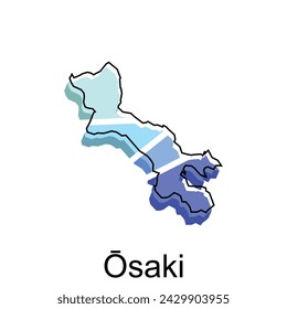 Map Japan Country With City of Osaki, Logo Design Outline template for your company