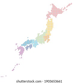 Map of Japan divided into eight regions with round colorful dots