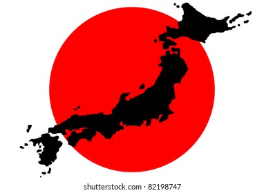 Map of Japan with the flag in the background