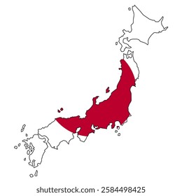 Map of Japan with flag colors in it.