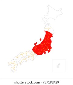 Map Of Japan With Flag Isolated On White Background.