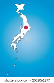 Map of Japan with its flag on blue gradient
