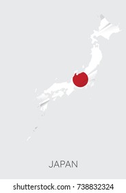 Map Of Japan With Flag As Texture Isolated On Grey Background. Vector Illustration