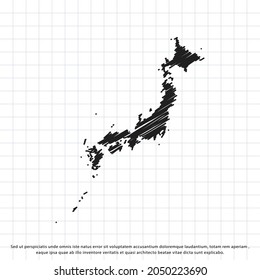 Map of Japan freehand drawing on a sheet of exercise book. Vector illustration.