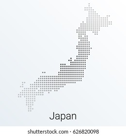 Map of Japan, halftone abstract background. The black dots on a gray background. Pixel vector illustration