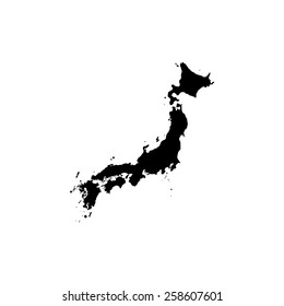 Map of Japan highly detailed. Black silhouette isolated on white background. Vector