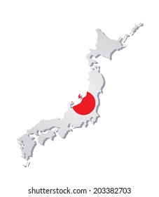 Map Of Japan With The Image Of The National Flag