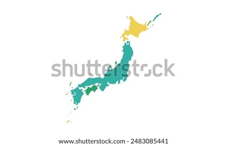 Map of Japan isolated modern colorful style. for website layouts, background, education, precise, customizable, Travel worldwide, map silhouette backdrop, earth geography, political, reports. 
