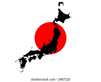 Map Of Japan And Japanese Flag Illustration