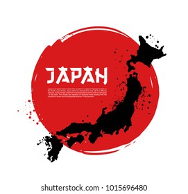 Map Of Japan And Japanese Flag. Vector Hand Drawn