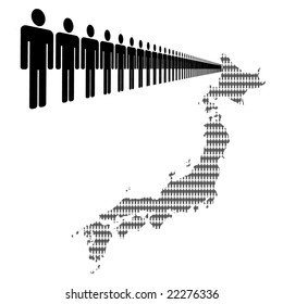 Map of Japan made of people with line of men