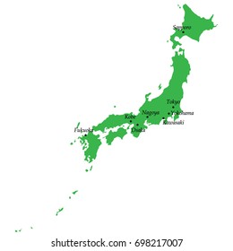 map of Japan with main cities