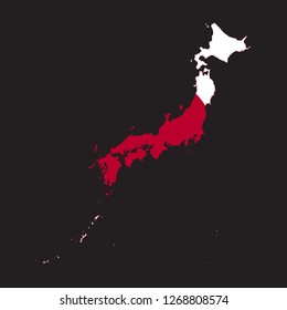 Map of Japan with an official flag. Illustration on black background