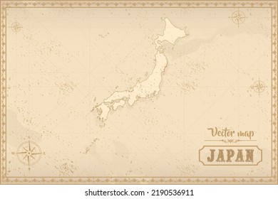 Map of Japan in the old style, brown graphics in retro fantasy style