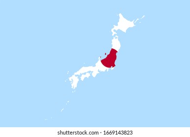 Map of Japan on a blue background, Flag of Japan on it.