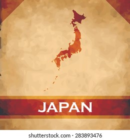 The map of Japan on parchment with dark red ribbons