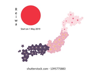 Map japan pattern flower with sun flag japan. Vector illustration.