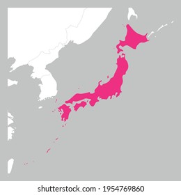 Map of Japan pink highlighted with neighbor countries