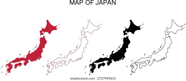 Mapa do Japão em vermelho e preto delineando o país asiático