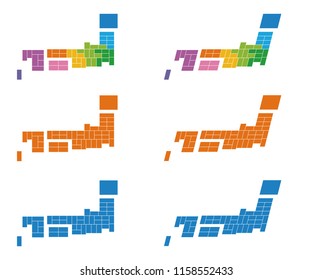 Map of Japan, regional division with colors, simple map