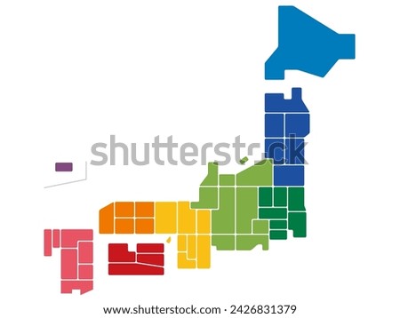 Map of Japan, regional division, no prefecture name