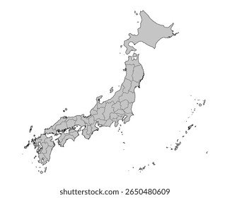 Map of Japan showing prefectures with clear borders. Ideal for infographics, presentations, or educational uses.