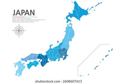 A map of Japan showing the regional boundaries in blue.