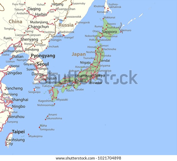 Map Japan Shows Country Borders Urban Stock Vector Royalty Free 1021704898