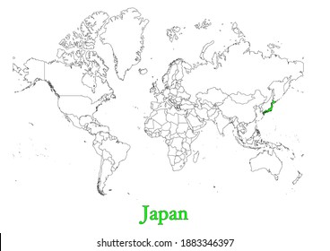 Mapa de Japón. El mapa muestra la ubicación de Japón en el mundo. Este vector es adecuado para impresiones de todos los tamaños. 