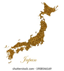 Map of Japan. Silhouette with golden glitter texture. Vector Illustration